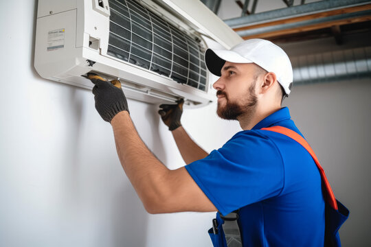 HVAC technician installing a mini split air conditioner in Drexel Heights